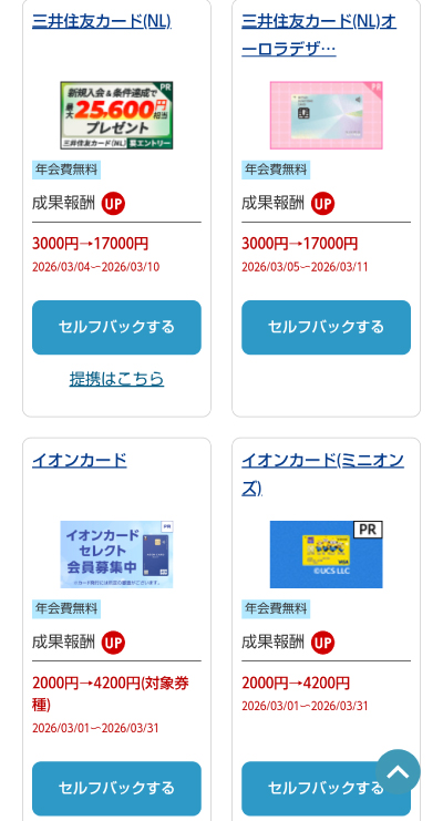 確定に時間がかかりやすいクレジットカードのセルフバック案件例