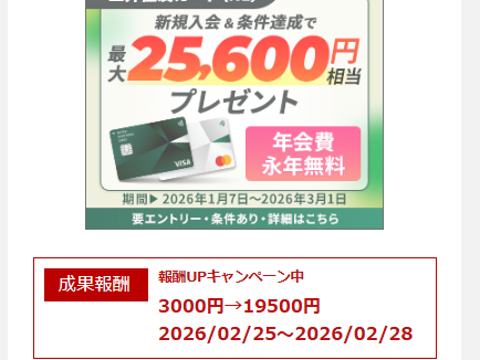 A8.netの「三井住友カード ゴールド（NL）」セルフバック案件