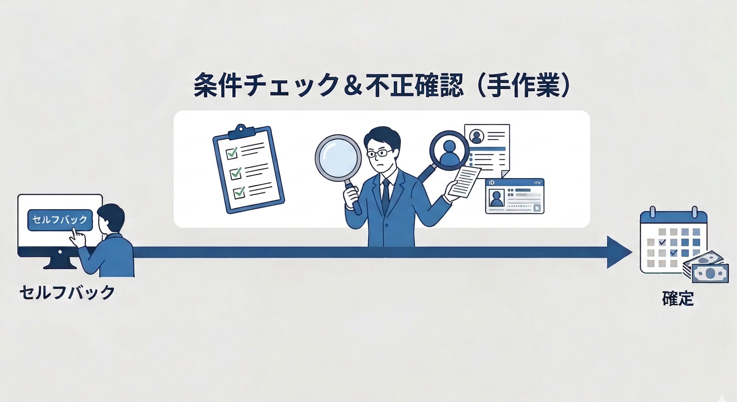 セルフバックの確定作業は目視と手作業で行っている